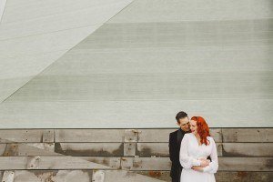 bride and groom portrait at southend pier