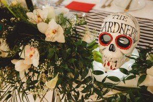 quirky skull table decoration at southend wedding