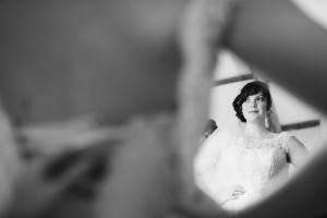 bride looking in the mirror