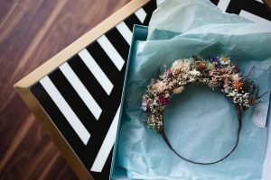 A floral headband with dried flowers